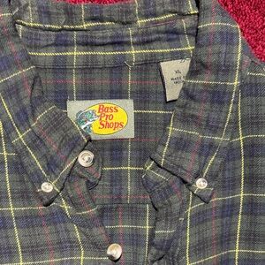 Bass Pro Shops men XL Gray and Yellow Plaid Shirt